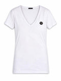 Philipp Plein White Rear Crystal Logo V-Neck T-Shirt