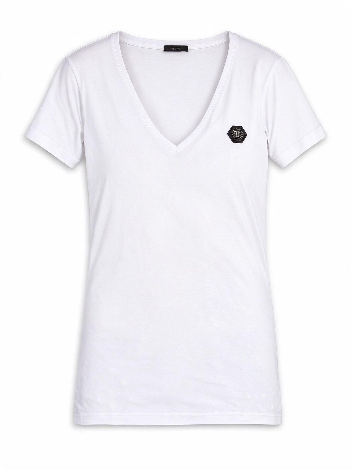 Philipp Plein White Rear Crystal Logo V-Neck T-Shirt