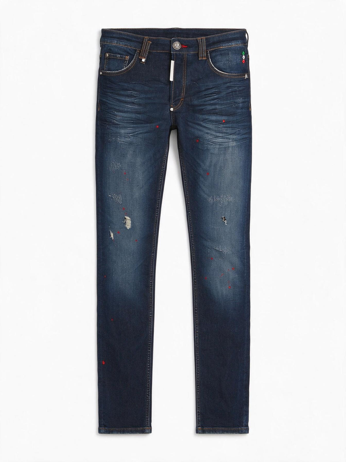 Philipp Plein Rear Skull Distressed Straight Cut Jeans